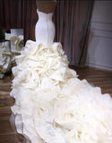 BMbride Stunning Strapless Organza Tiered Piping Mermaid Wedding Dress BMbride