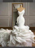 BMbride Stunning Strapless Organza Tiered Piping Mermaid Wedding Dress BMbride