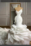 BMbride Stunning Strapless Organza Tiered Piping Mermaid Wedding Dress BMbride