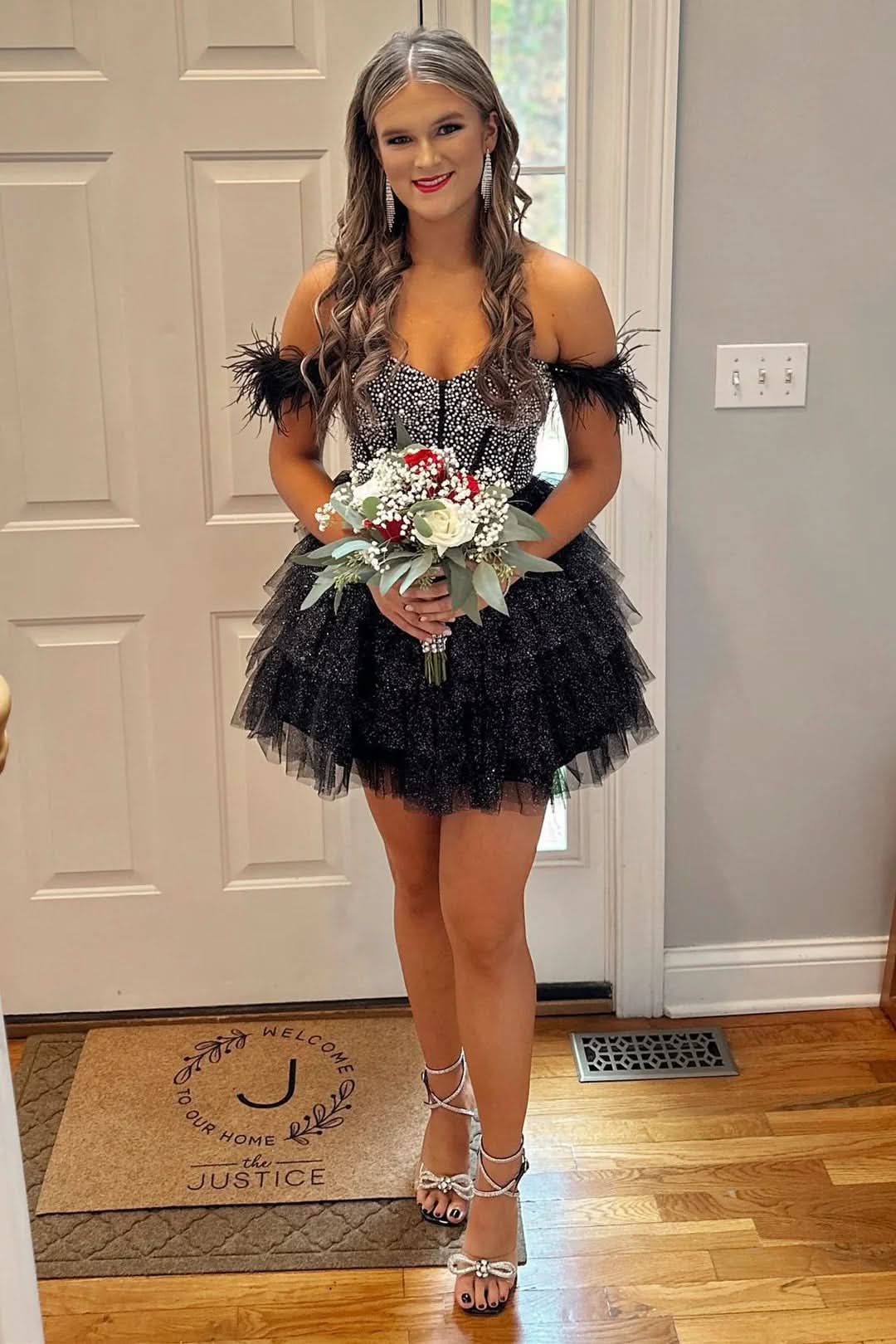 Delia |A Line Off the Shoulder Homecoming Dress with Beading BM bride