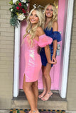 Beautiful Red Strapless Keyhole Ruched Satin Sheath Short Homecoming Dress BM bride