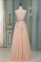 BMbride Stylish Spaghetti Straps V-Neck Floral Lace Evening Maxi Dress Tulle Sleeveless Prom Swing Dress BMbride