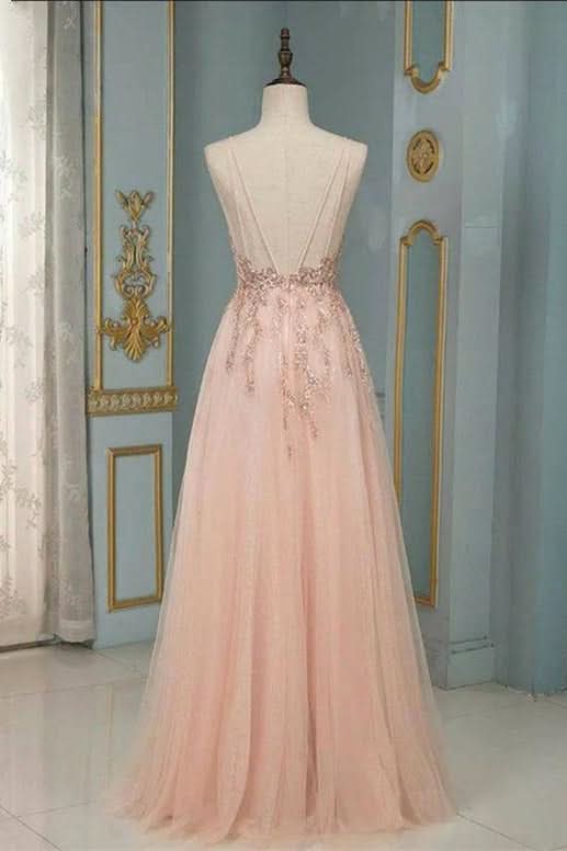 BMbride Stylish Spaghetti Straps V-Neck Floral Lace Evening Maxi Dress Tulle Sleeveless Prom Swing Dress BMbride