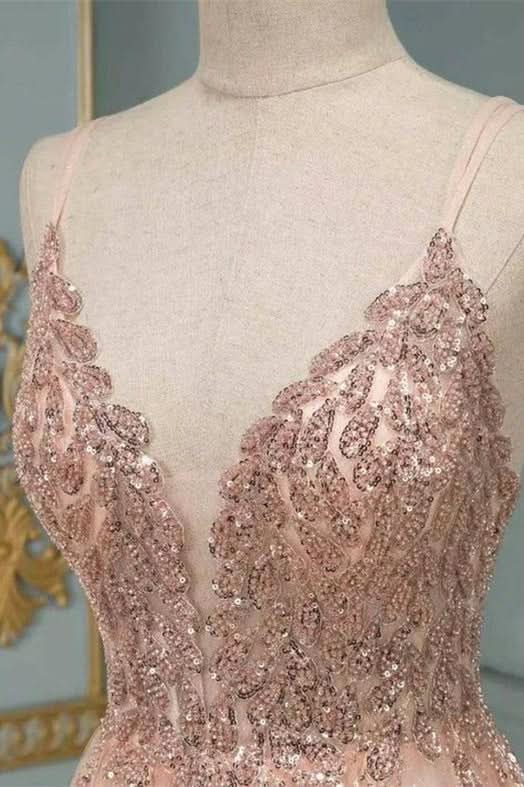 BMbride Stylish Spaghetti Straps V-Neck Floral Lace Evening Maxi Dress Tulle Sleeveless Prom Swing Dress BMbride