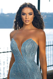 BMbride Sweetheart Blue Sleeveless Beading Mermaid Prom Dress With Slit BMbride