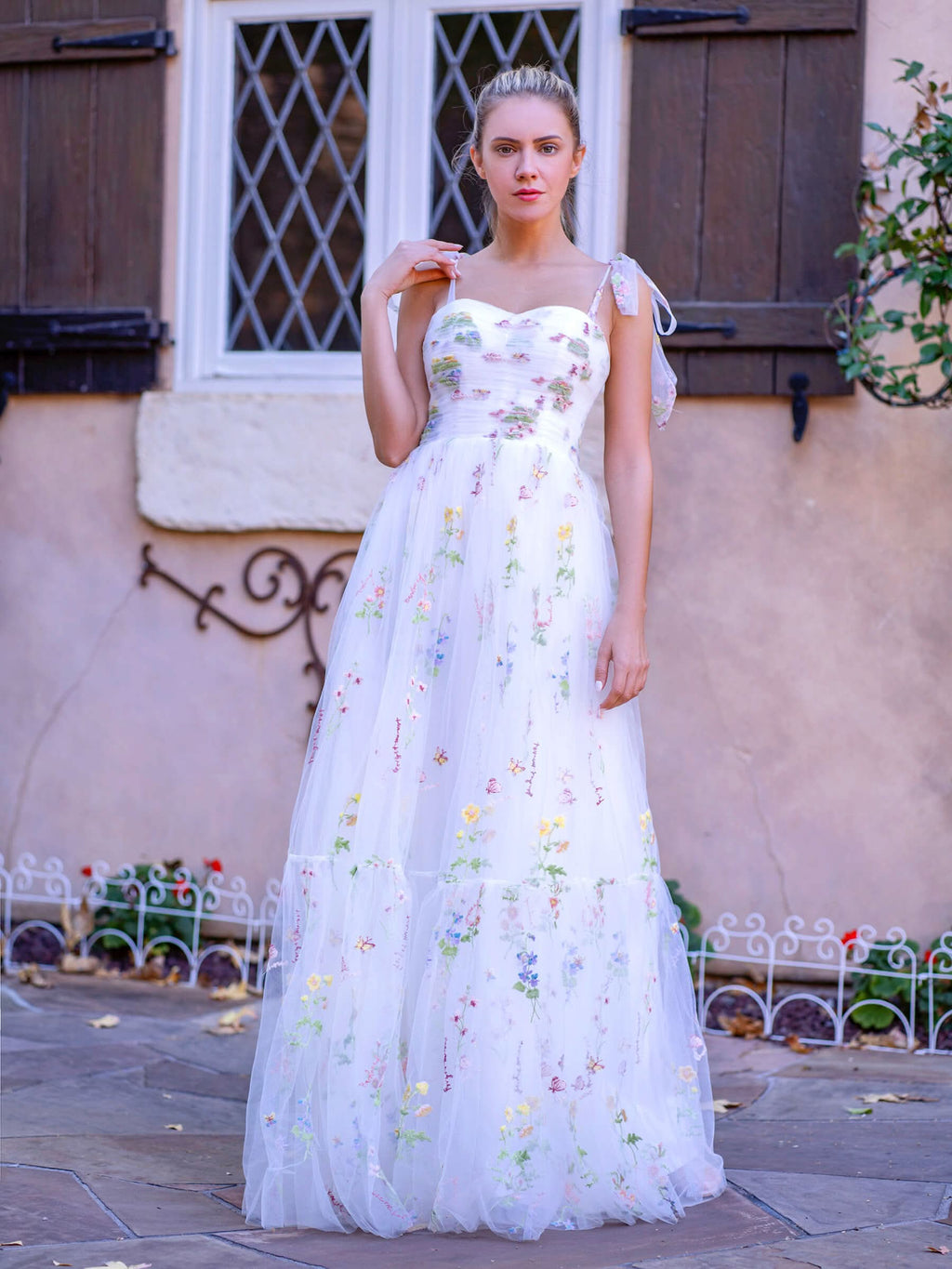 Beautiful Sweetheart Neck Floor Length Tulle Embroidery Floral Prom Dress BM bride