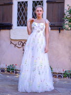 Beautiful Sweetheart Neck Floor Length Tulle Embroidery Floral Prom Dress BM bride