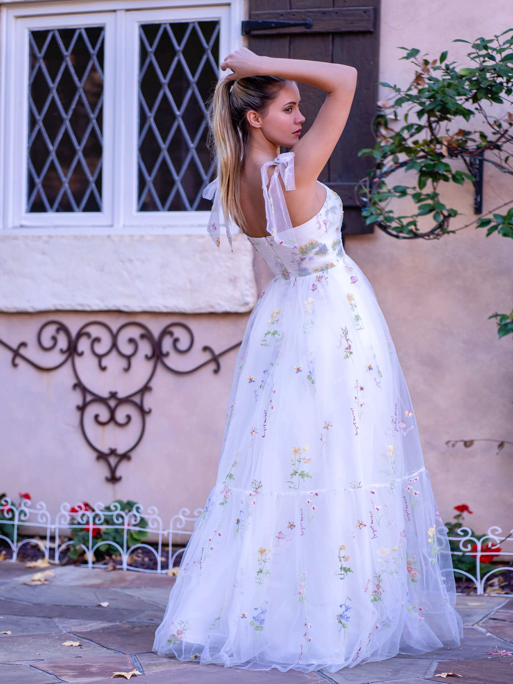 Beautiful Sweetheart Neck Floor Length Tulle Embroidery Floral Prom Dress BM bride