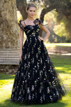 Beautiful Sweetheart Neck Floor Length Tulle Embroidery Floral Prom Dress BM bride