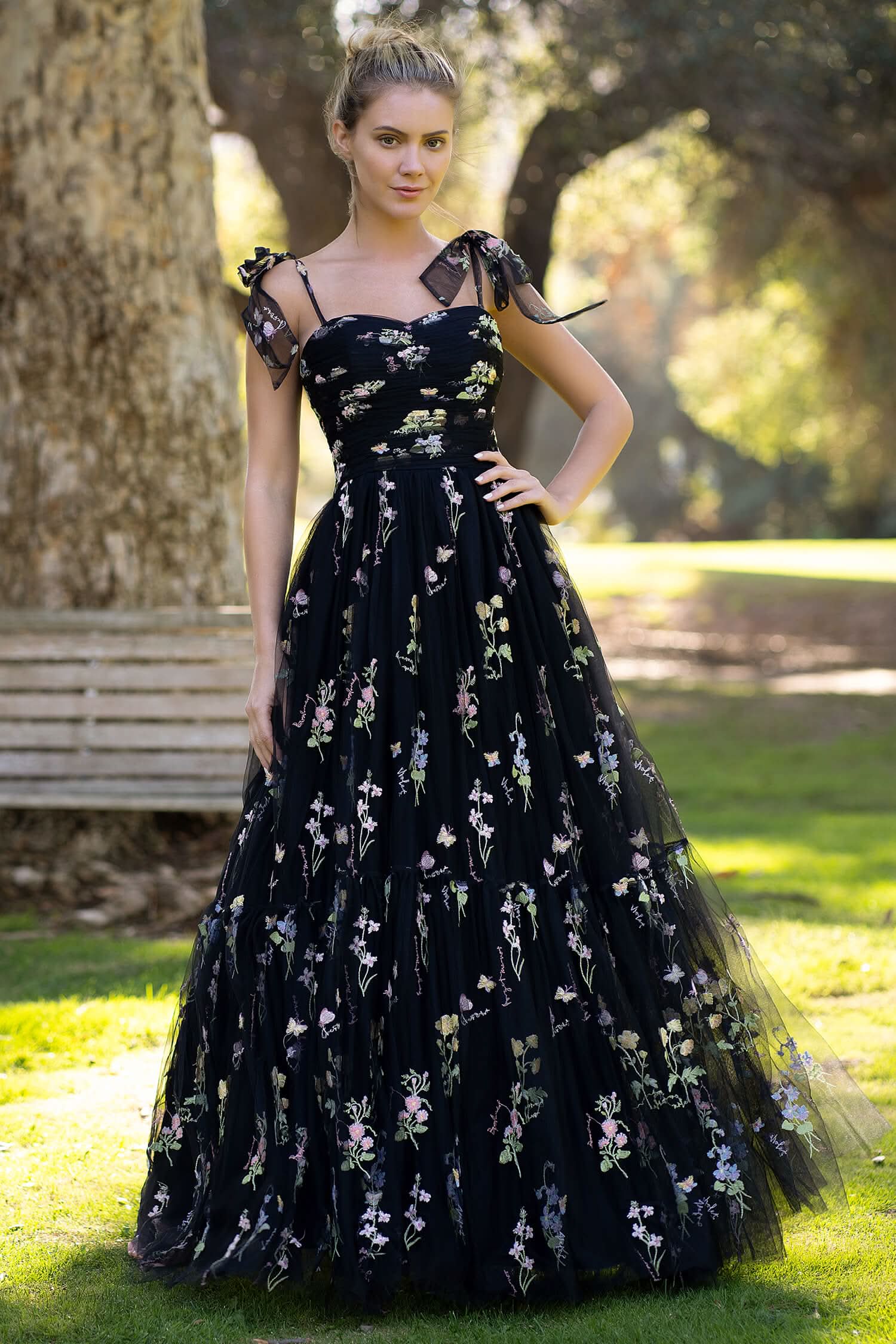 Beautiful Sweetheart Neck Floor Length Tulle Embroidery Floral Prom Dress BM bride