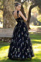 Beautiful Sweetheart Neck Floor Length Tulle Embroidery Floral Prom Dress BM bride