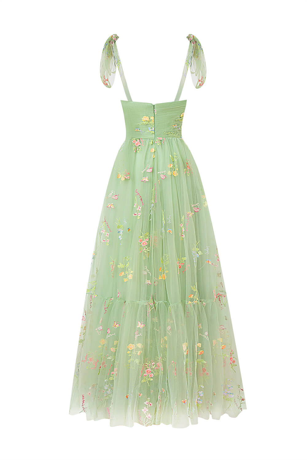 Beautiful Sweetheart Neck Floor Length Tulle Embroidery Floral Prom Dress BM bride