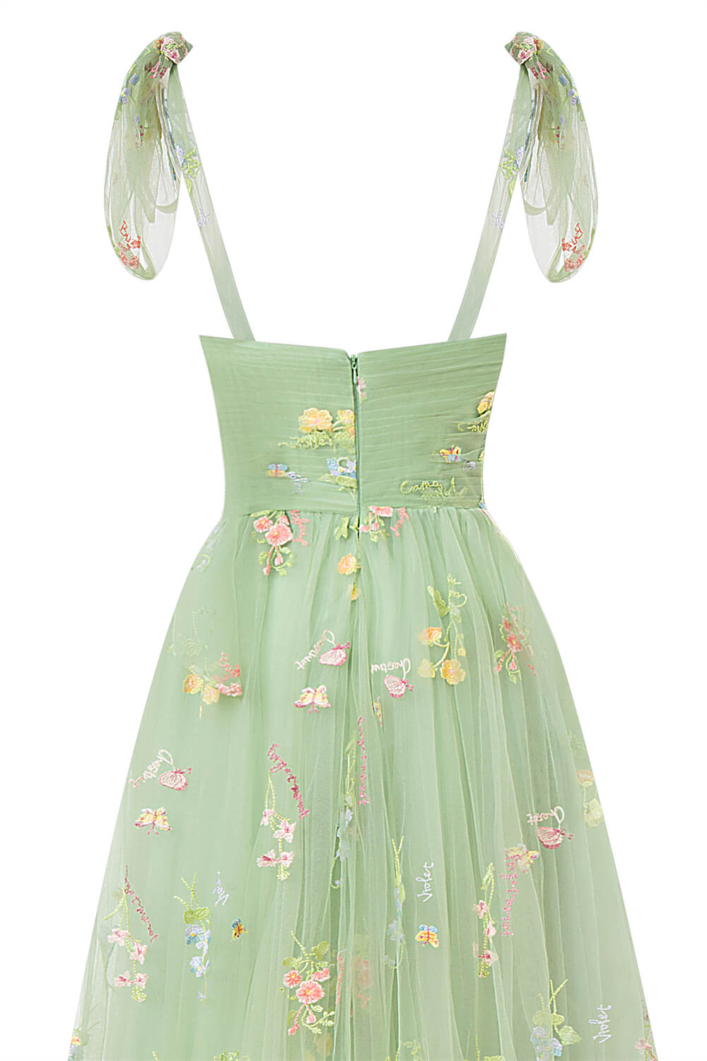 Beautiful Sweetheart Neck Floor Length Tulle Embroidery Floral Prom Dress BM bride