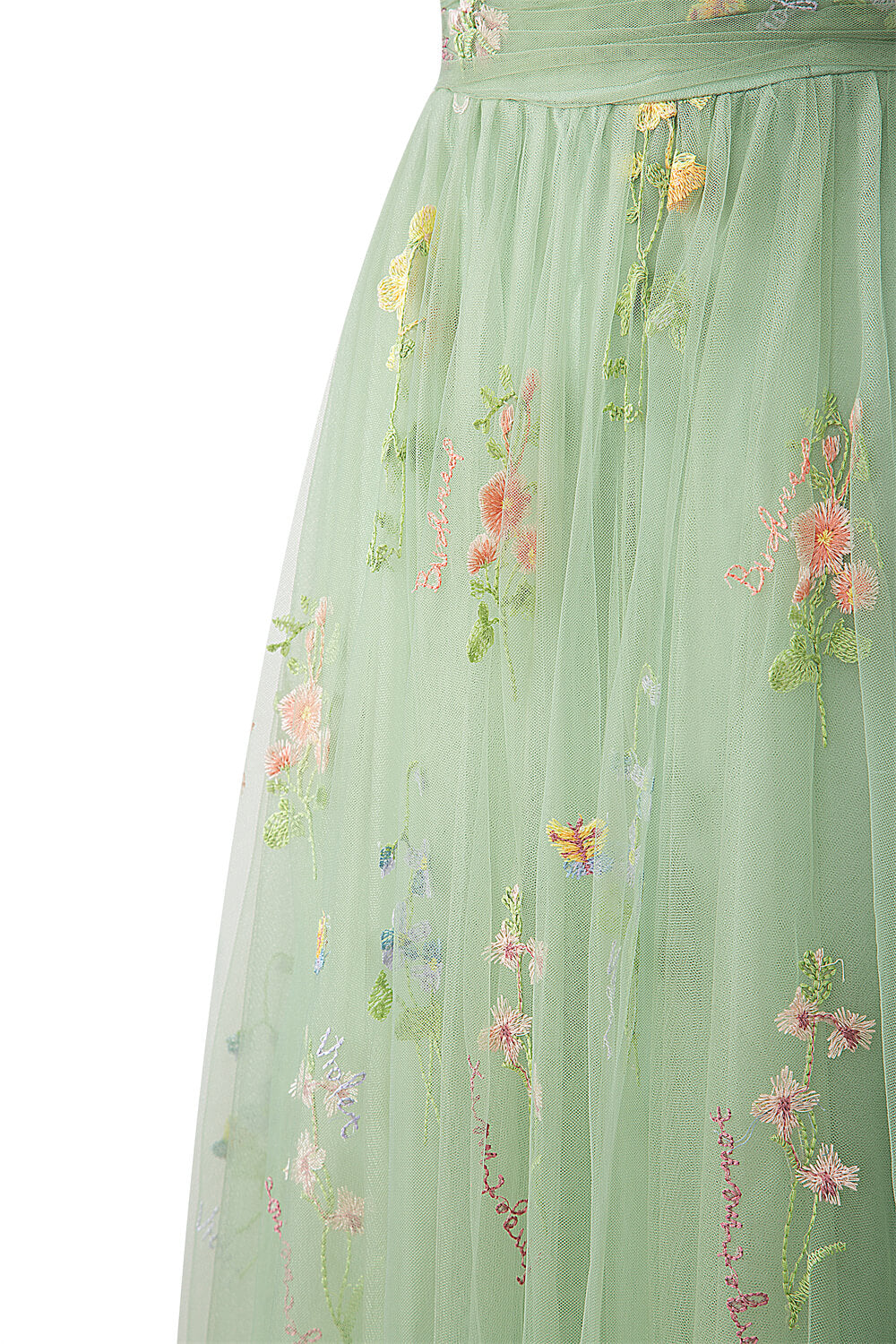 Beautiful Sweetheart Neck Floor Length Tulle Embroidery Floral Prom Dress BM bride
