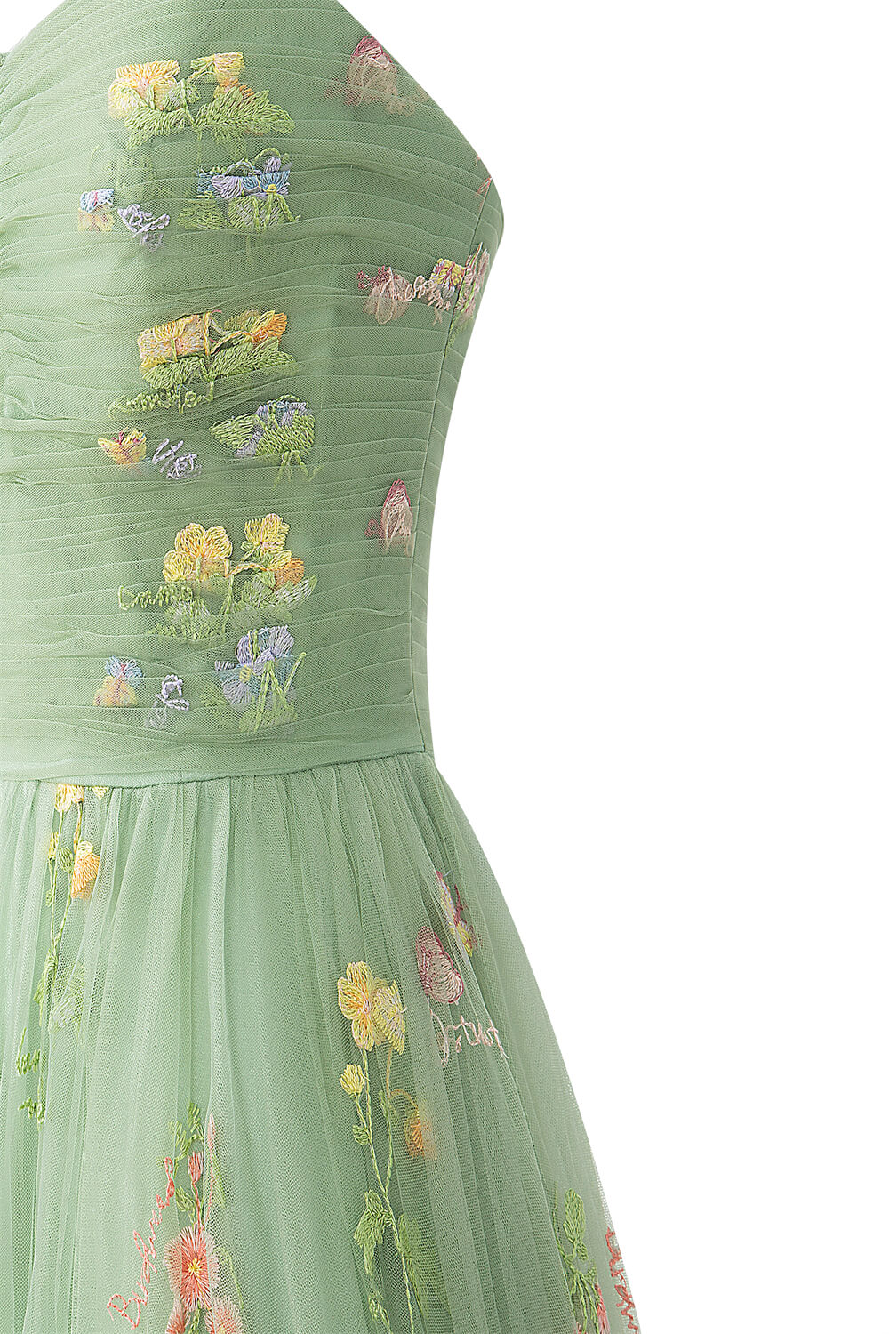 Beautiful Sweetheart Neck Floor Length Tulle Embroidery Floral Prom Dress BM bride