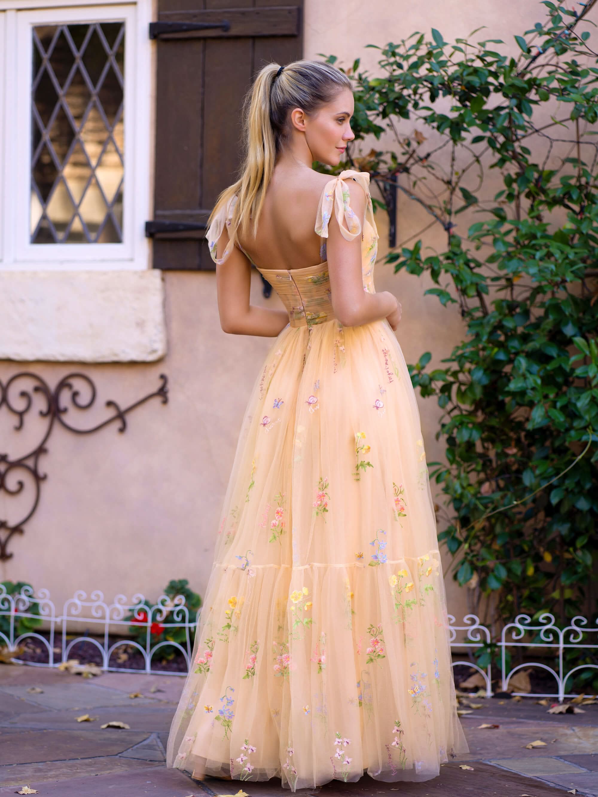 Beautiful Sweetheart Neck Floor Length Tulle Embroidery Floral Prom Dress BM bride