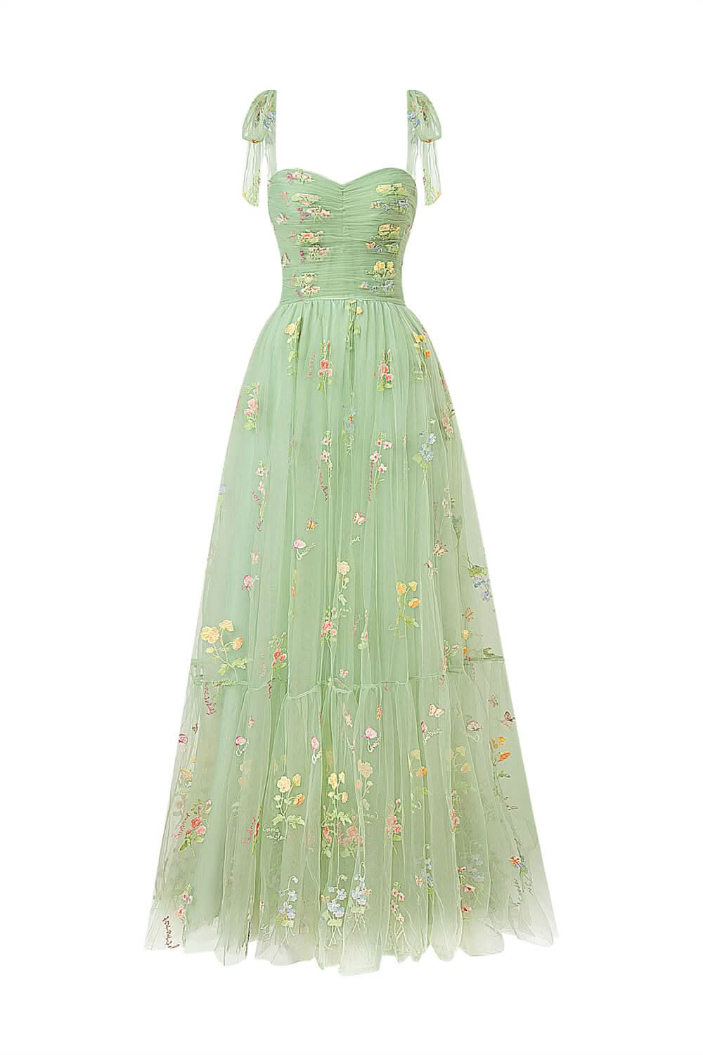 Beautiful Sweetheart Neck Floor Length Tulle Embroidery Floral Prom Dress BM bride