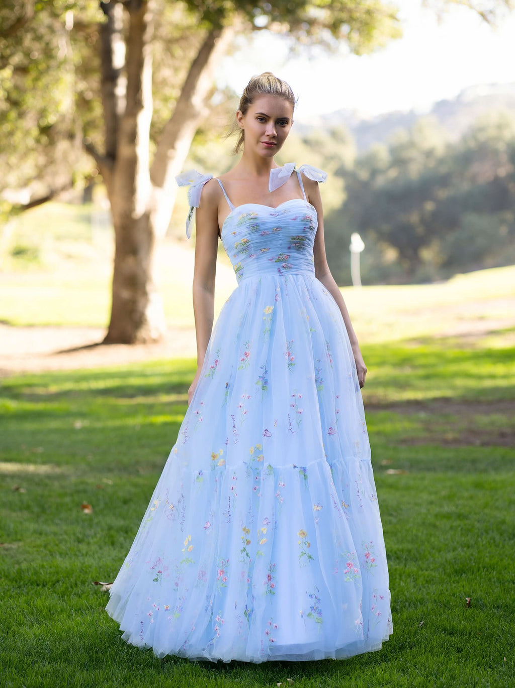Beautiful Sweetheart Neck Floor Length Tulle Embroidery Floral Prom Dress BM bride