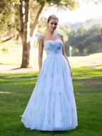 Beautiful Sweetheart Neck Floor Length Tulle Embroidery Floral Prom Dress BM bride