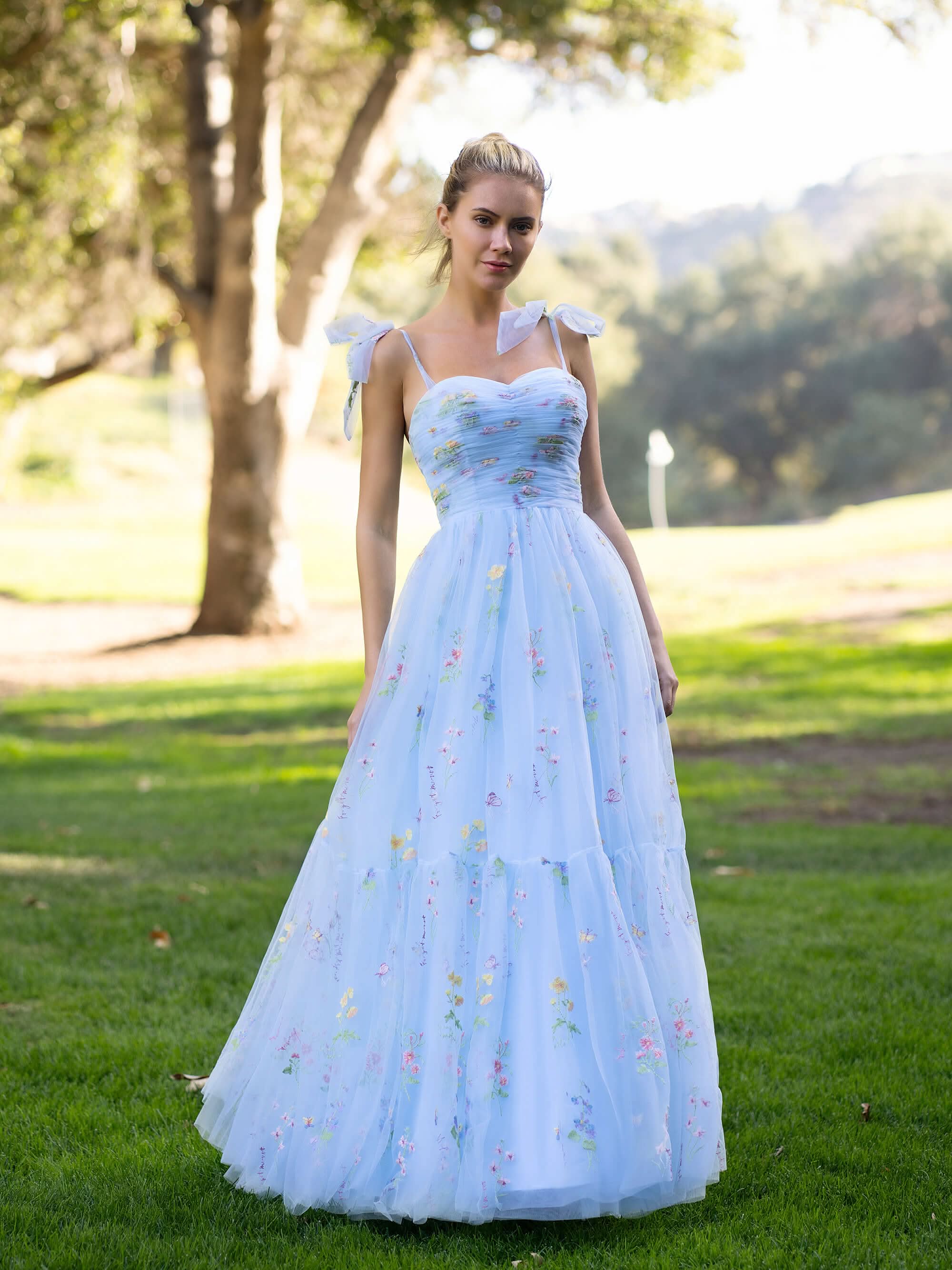 Beautiful Sweetheart Neck Floor Length Tulle Embroidery Floral Prom Dress BM bride