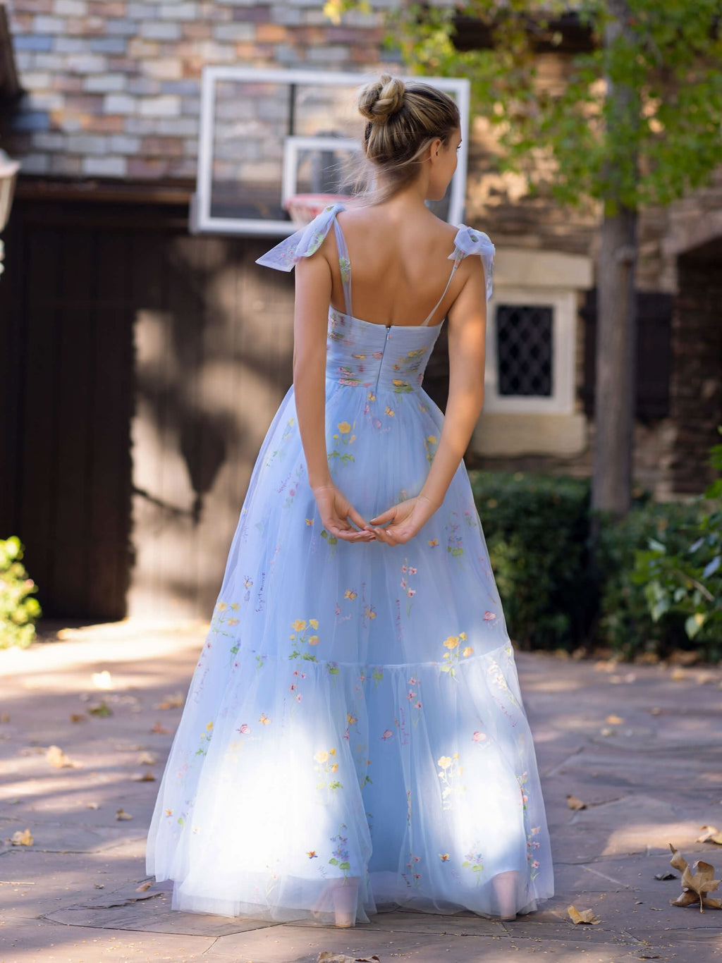 Beautiful Sweetheart Neck Floor Length Tulle Embroidery Floral Prom Dress BM bride