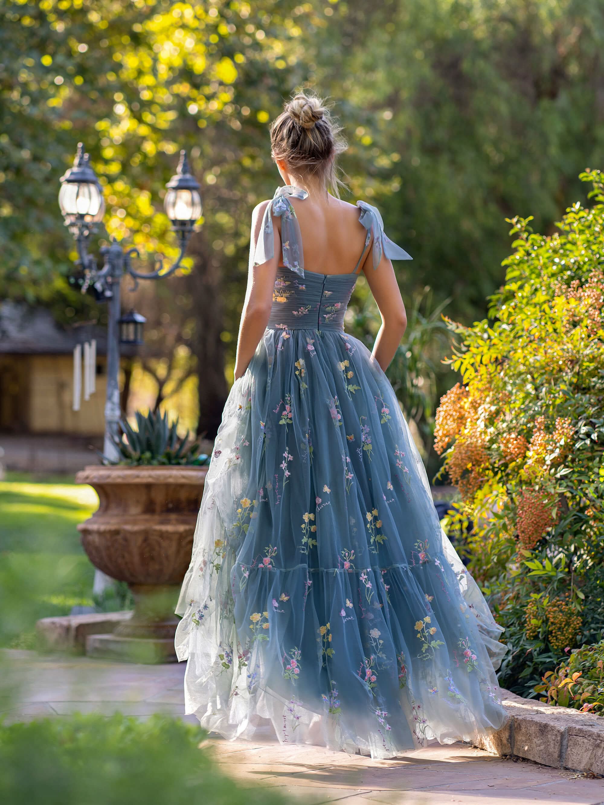 Beautiful Sweetheart Neck Floor Length Tulle Embroidery Floral Prom Dress BM bride