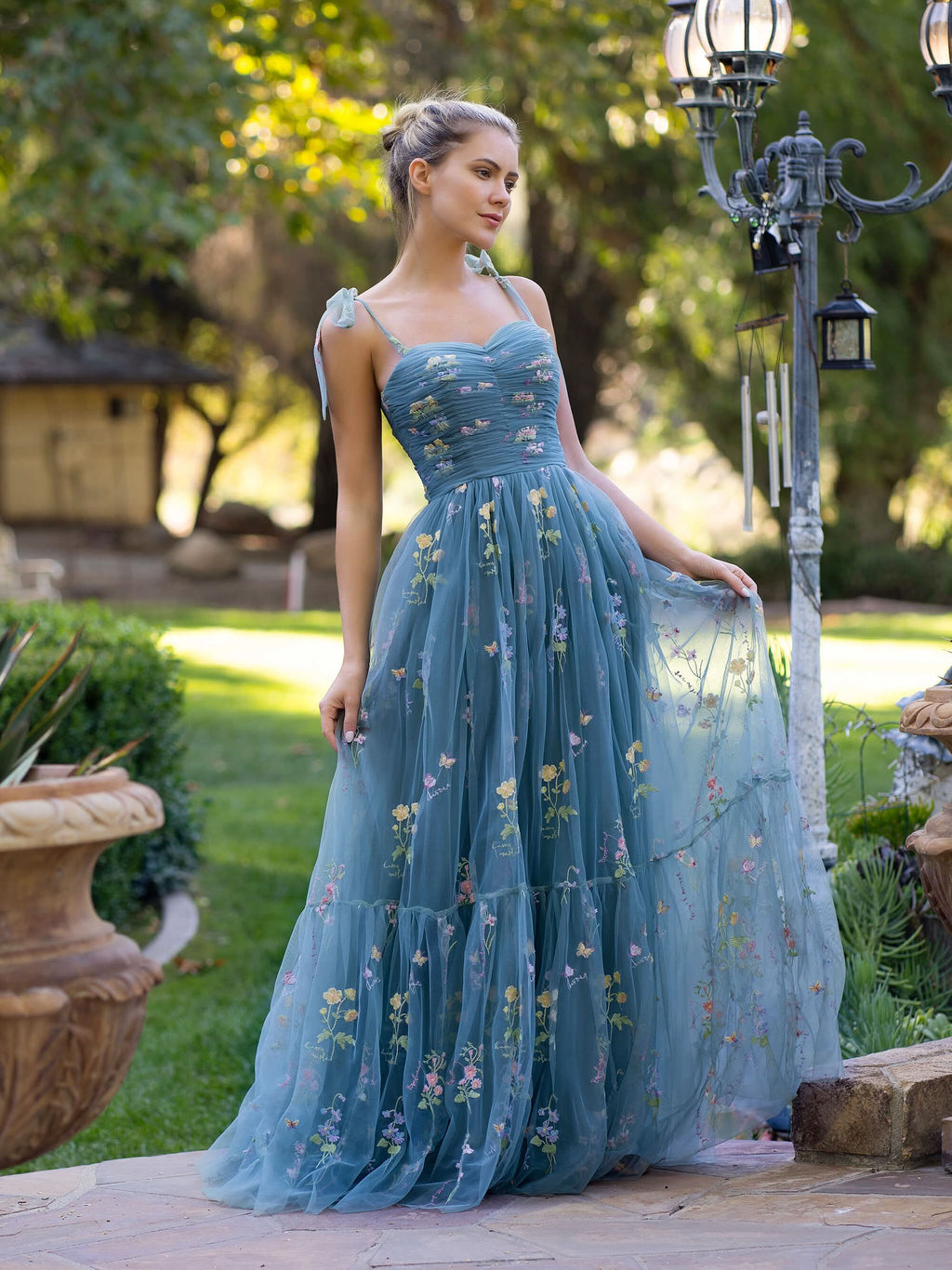 Beautiful Sweetheart Neck Floor Length Tulle Embroidery Floral Prom Dress BM bride