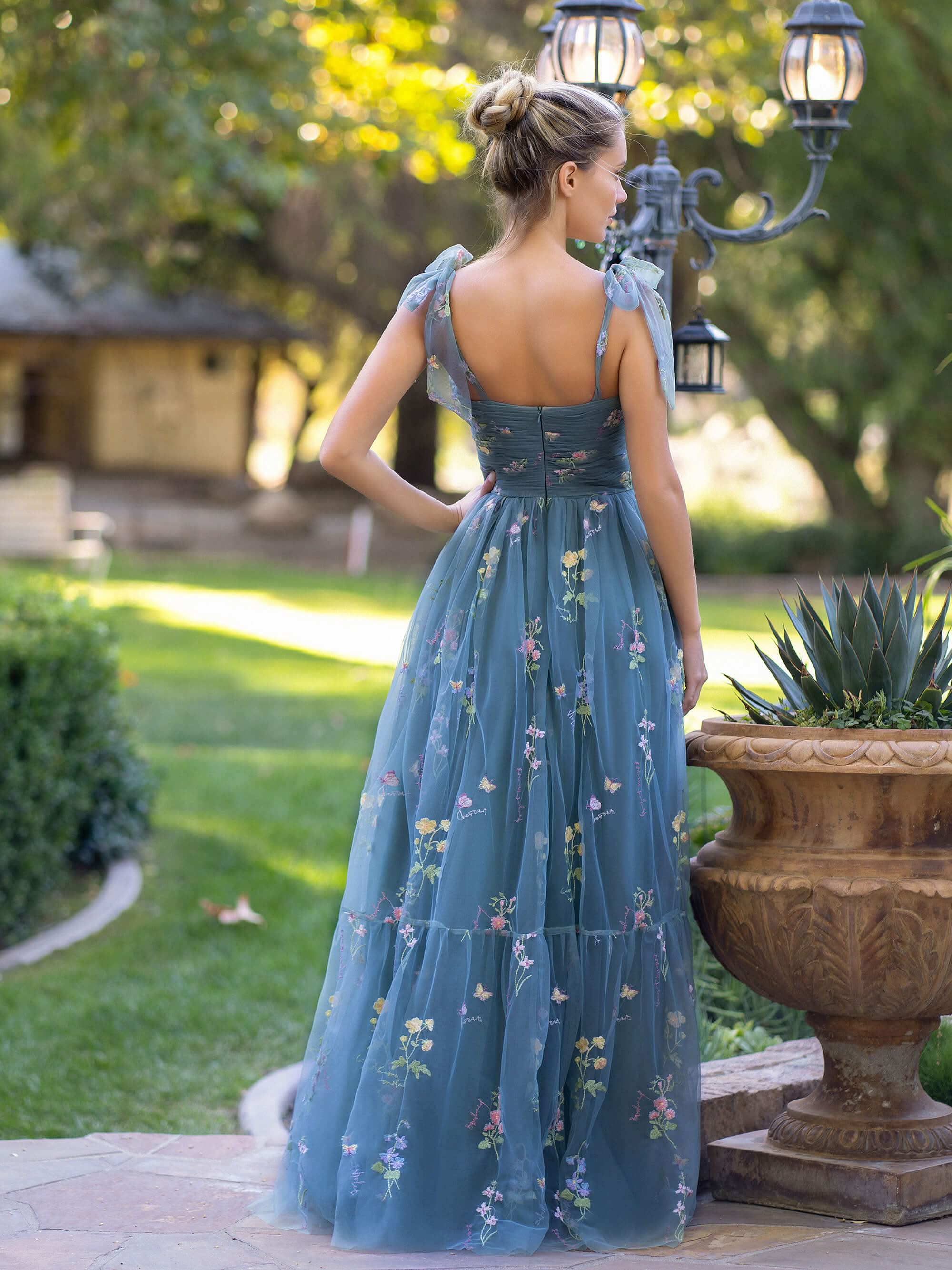 Beautiful Sweetheart Neck Floor Length Tulle Embroidery Floral Prom Dress BM bride
