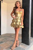 Sweetheart Gold Metallic A-Line Ruffle Homecoming Dress BM bride