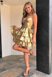 Sweetheart Gold Metallic A-Line Ruffle Homecoming Dress BM bride