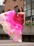 Stylish Sweetheart Pleated Bodice Long Prom Dress with Ruffles BM bride