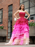 Stylish Sweetheart Pleated Bodice Long Prom Dress with Ruffles BM bride