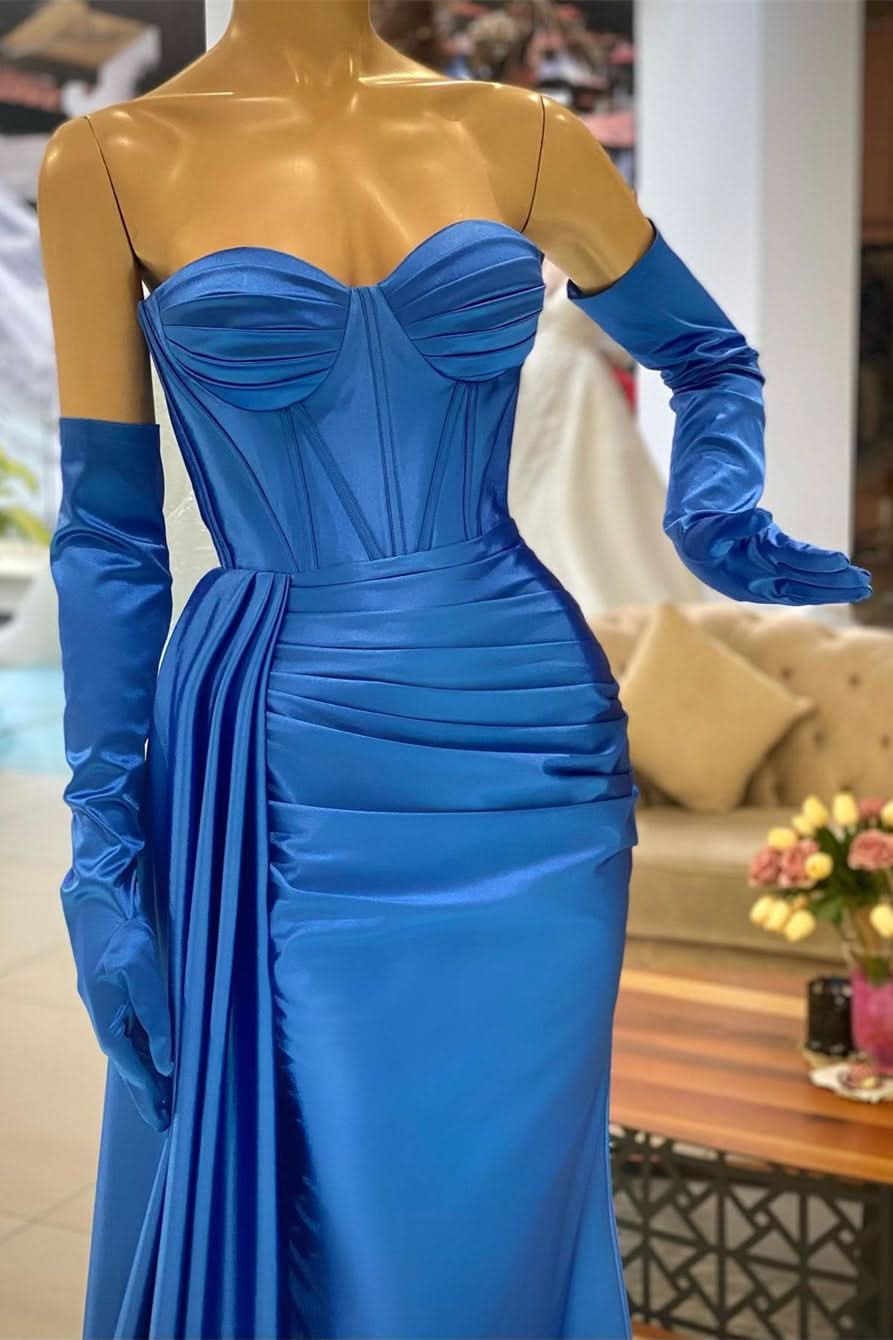 BMbride Sweetheart Simple Royal Blue Mermaid Sleeveless Prom Dress With Ruffles BMbride