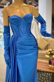 BMbride Sweetheart Simple Royal Blue Mermaid Sleeveless Prom Dress With Ruffles BMbride