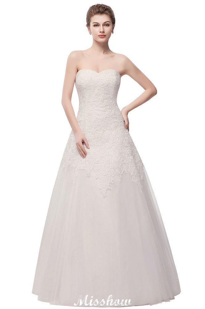 BMbride Sweetheart Strapless A-line Long Lace Tulle Wedding Dresses BMbride