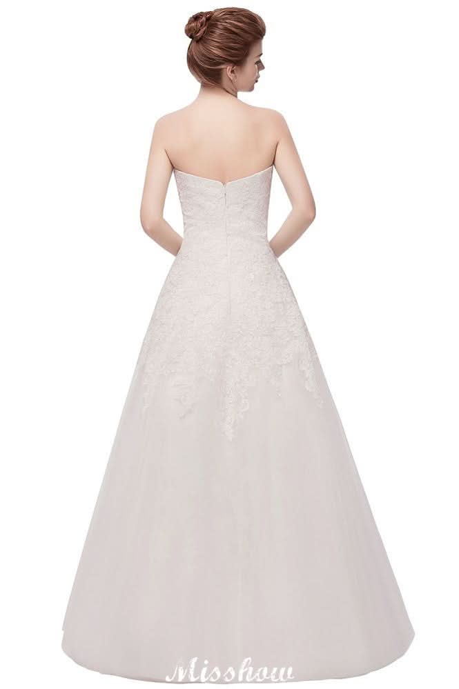 BMbride Sweetheart Strapless A-line Long Lace Tulle Wedding Dresses BMbride