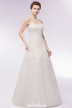 BMbride Sweetheart Strapless A-line Long Lace Tulle Wedding Dresses BMbride