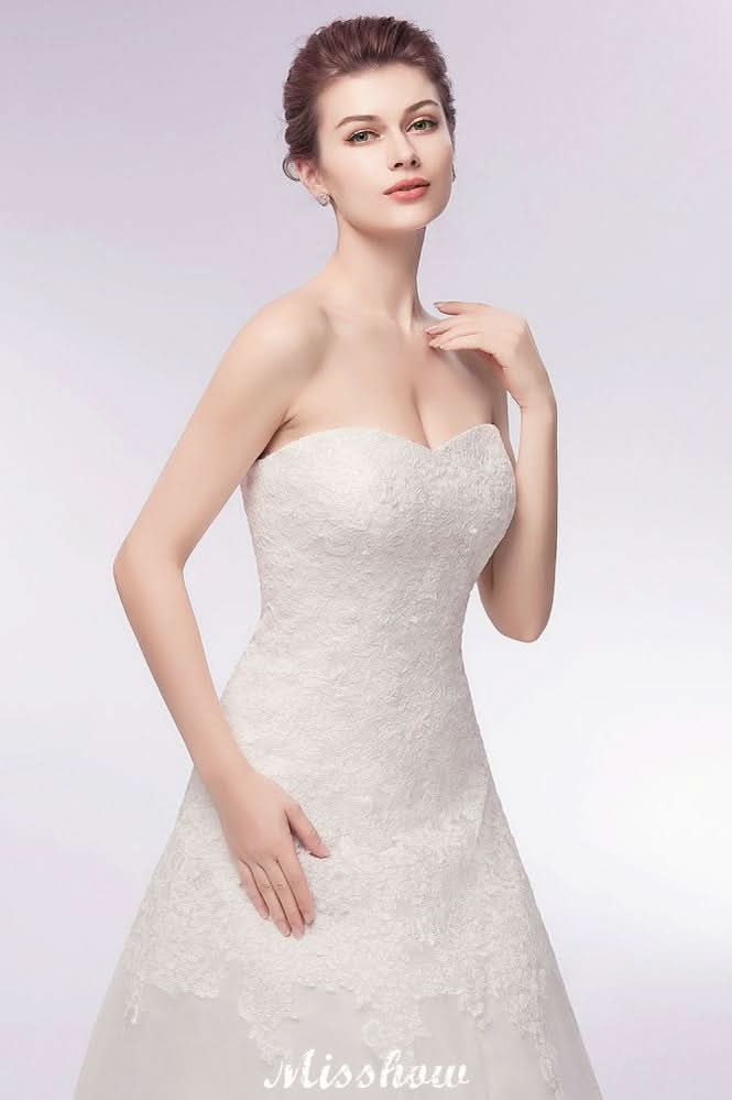 BMbride Sweetheart Strapless A-line Long Lace Tulle Wedding Dresses BMbride