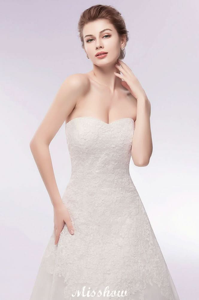 BMbride Sweetheart Strapless A-line Long Lace Tulle Wedding Dresses BMbride