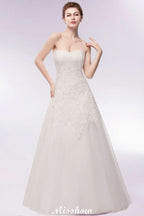 BMbride Sweetheart Strapless A-line Long Lace Tulle Wedding Dresses BMbride