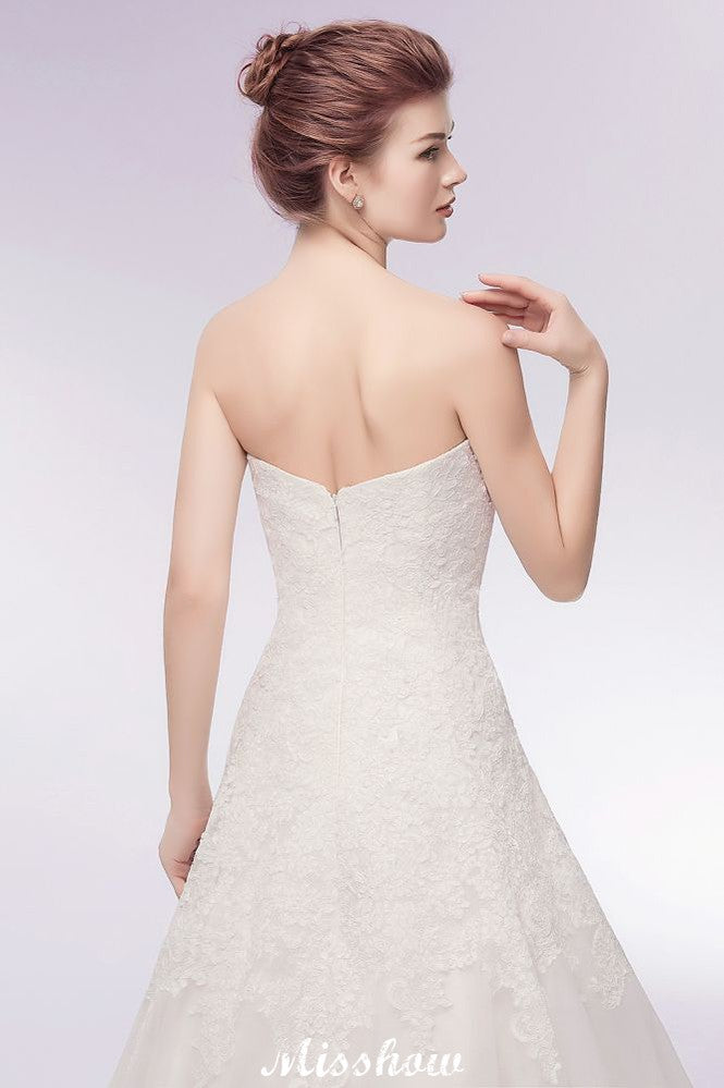 BMbride Sweetheart Strapless A-line Long Lace Tulle Wedding Dresses BMbride