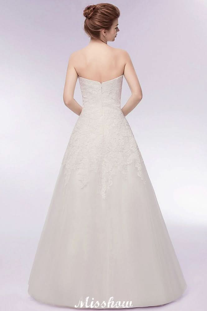 BMbride Sweetheart Strapless A-line Long Lace Tulle Wedding Dresses BMbride