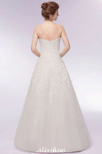 BMbride Sweetheart Strapless A-line Long Lace Tulle Wedding Dresses BMbride