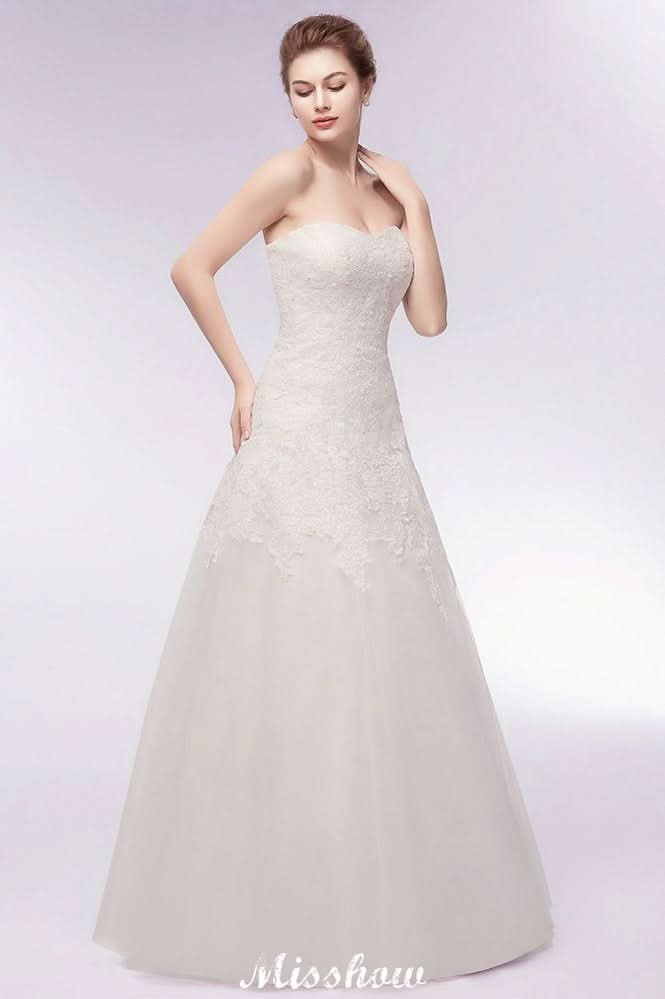 BMbride Sweetheart Strapless A-line Long Lace Tulle Wedding Dresses BMbride