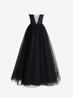 Stunning Black A-Line Sweetheart Corset Tulle Prom Dress with Slit BM bride