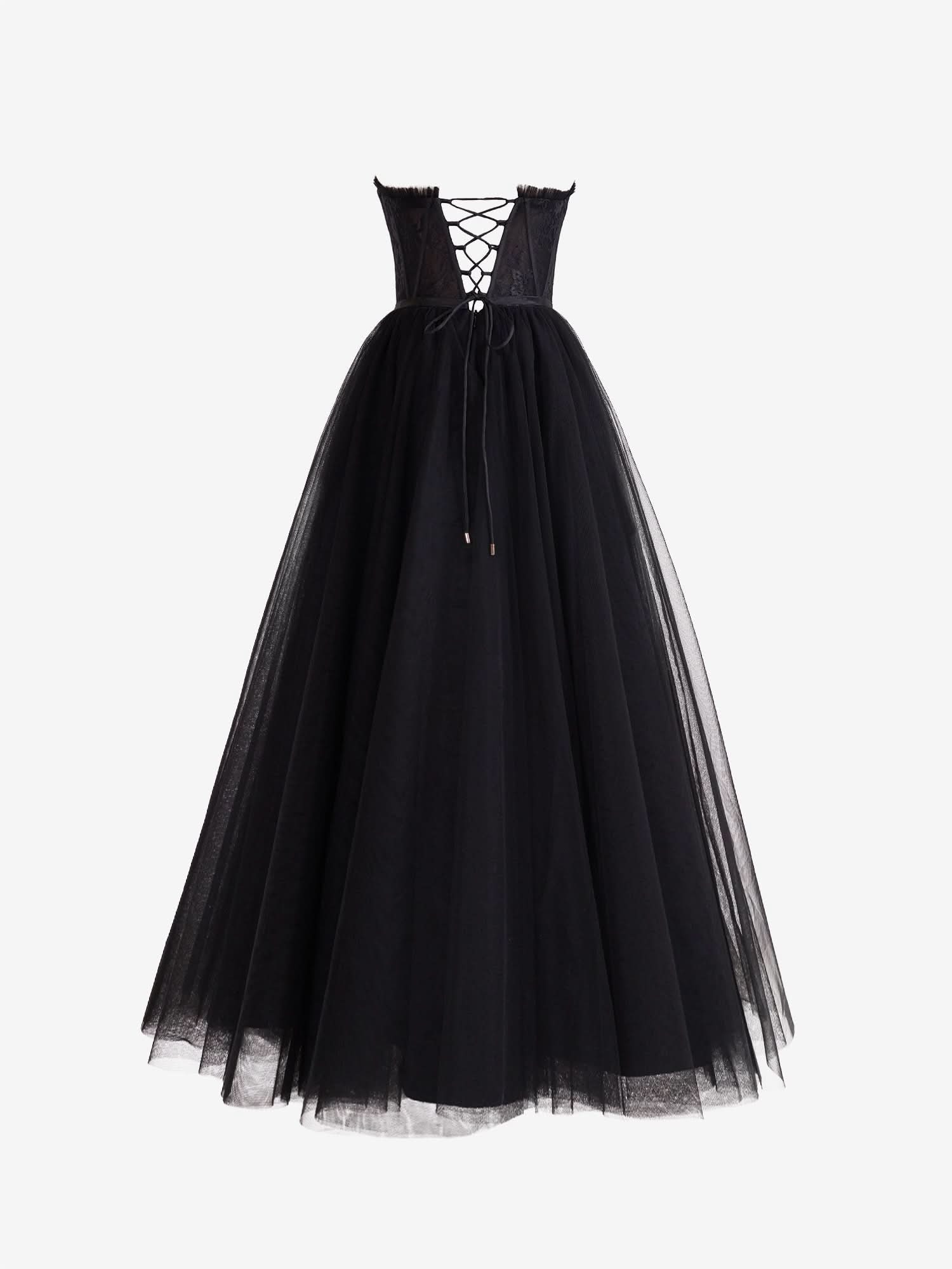 Stunning Black A-Line Sweetheart Corset Tulle Prom Dress with Slit BM bride