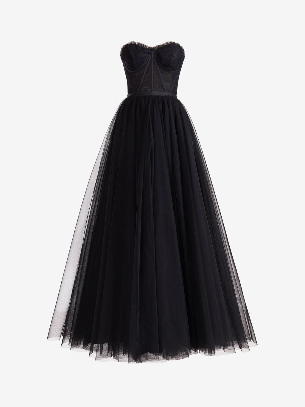 Stunning Black A-Line Sweetheart Corset Tulle Prom Dress with Slit BM bride
