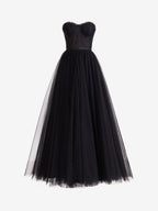 Stunning Black A-Line Sweetheart Corset Tulle Prom Dress with Slit BM bride