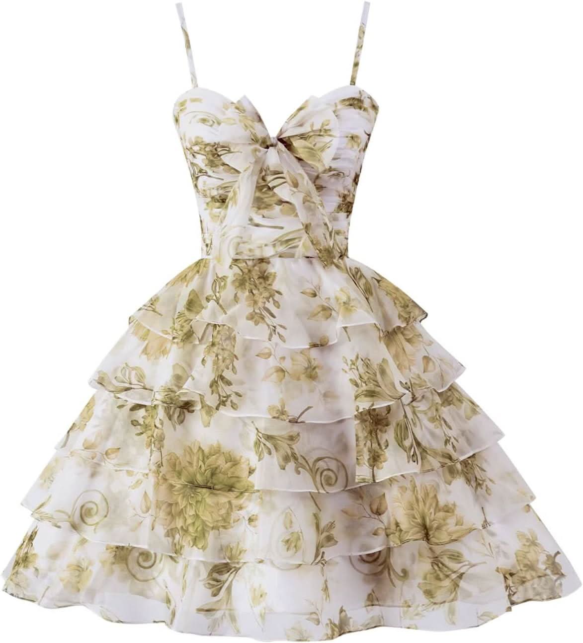 Tiered Ruffles Short Homecoming Dresses with Bow Corset Floral Print Mini Cocktail Party Gown - Bmbride