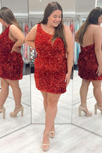 Elegant Sheath V Neck Sequin Homecoming Dress BM bride